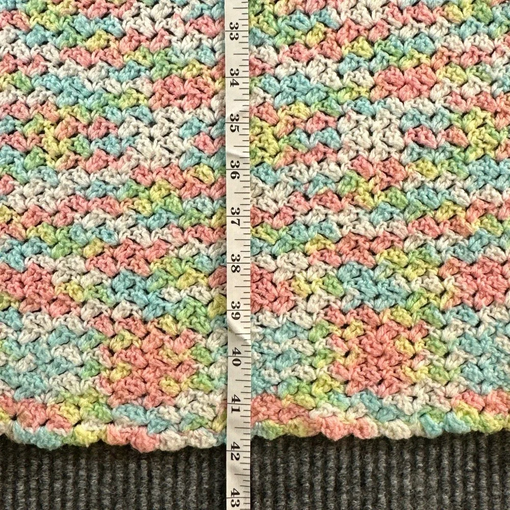 Handmade Crochet Crib Blanket Multicolor Pastel Pink Blue Yellow Stroller Throw